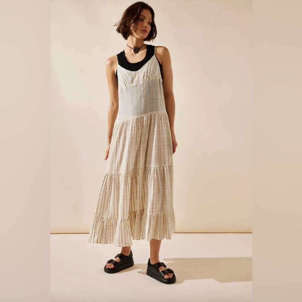 Free People Marigold Check Printed Midi-dress